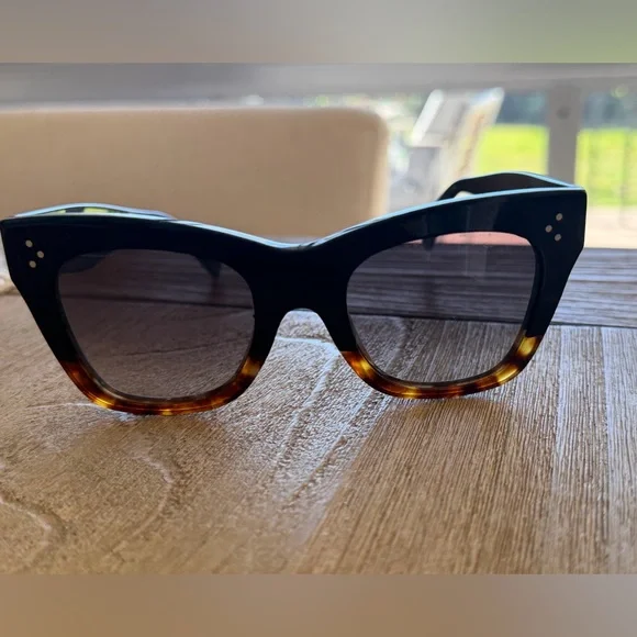 Celine Oversized Black with Tortoiseshell Trim Women’s Sunglasses - Picture 5 of 17